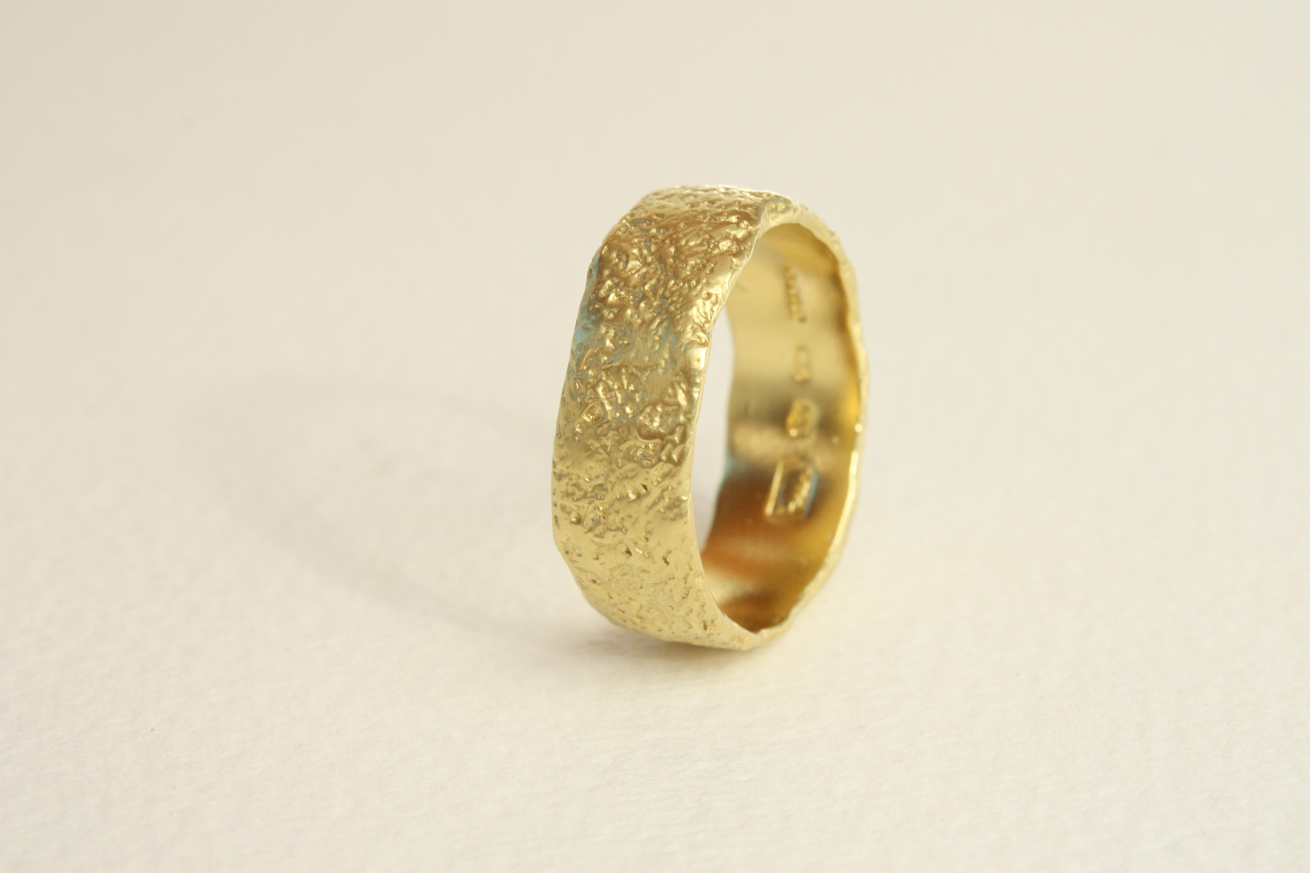 For Sale:  20k California Gold 8mm Textured Wedding Band Handmade by Bracken Jewelers 3