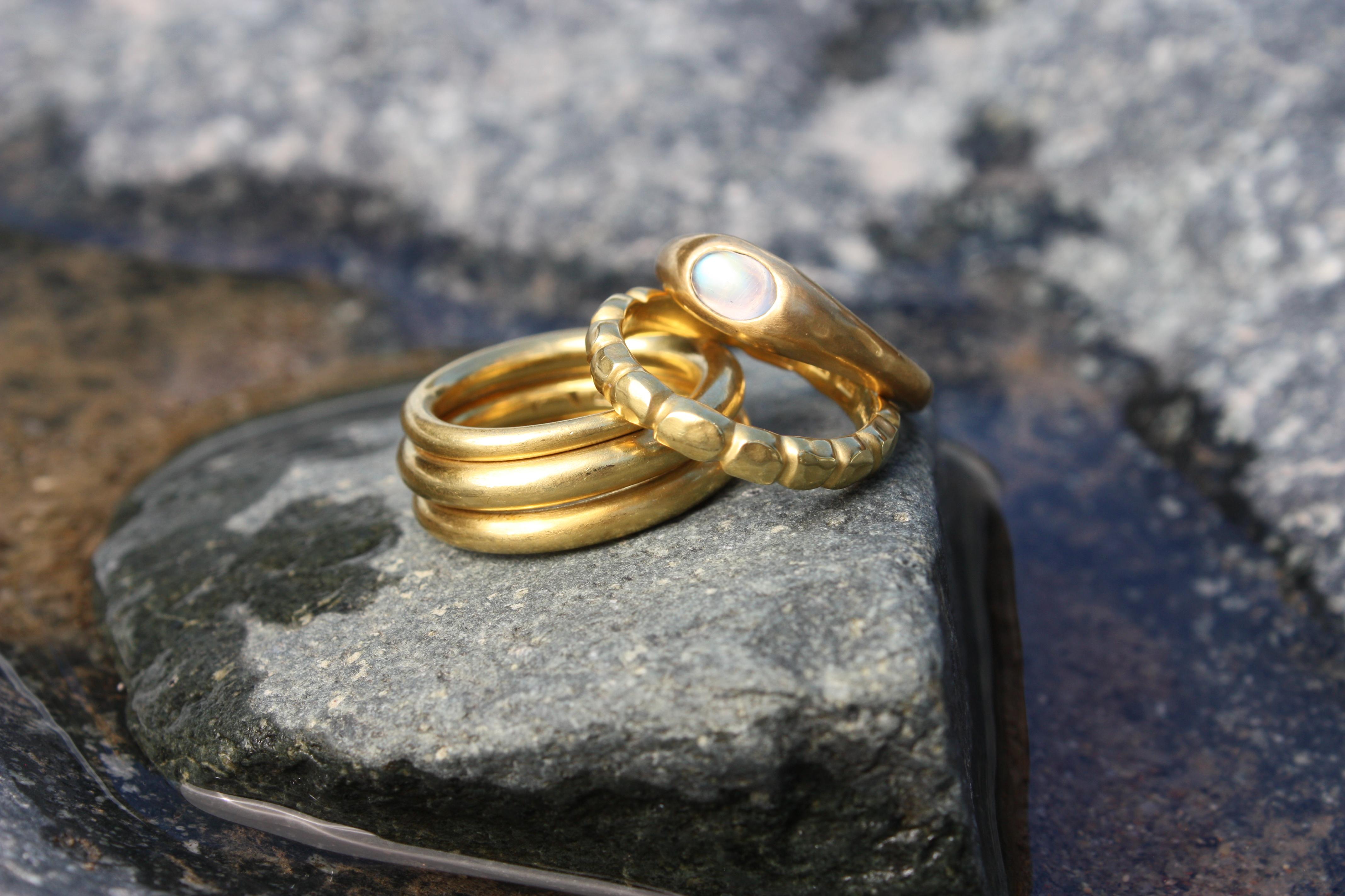 For Sale:  20k California Gold Hammered Coil Wedding Band Handmade by Bracken Jewelers 11
