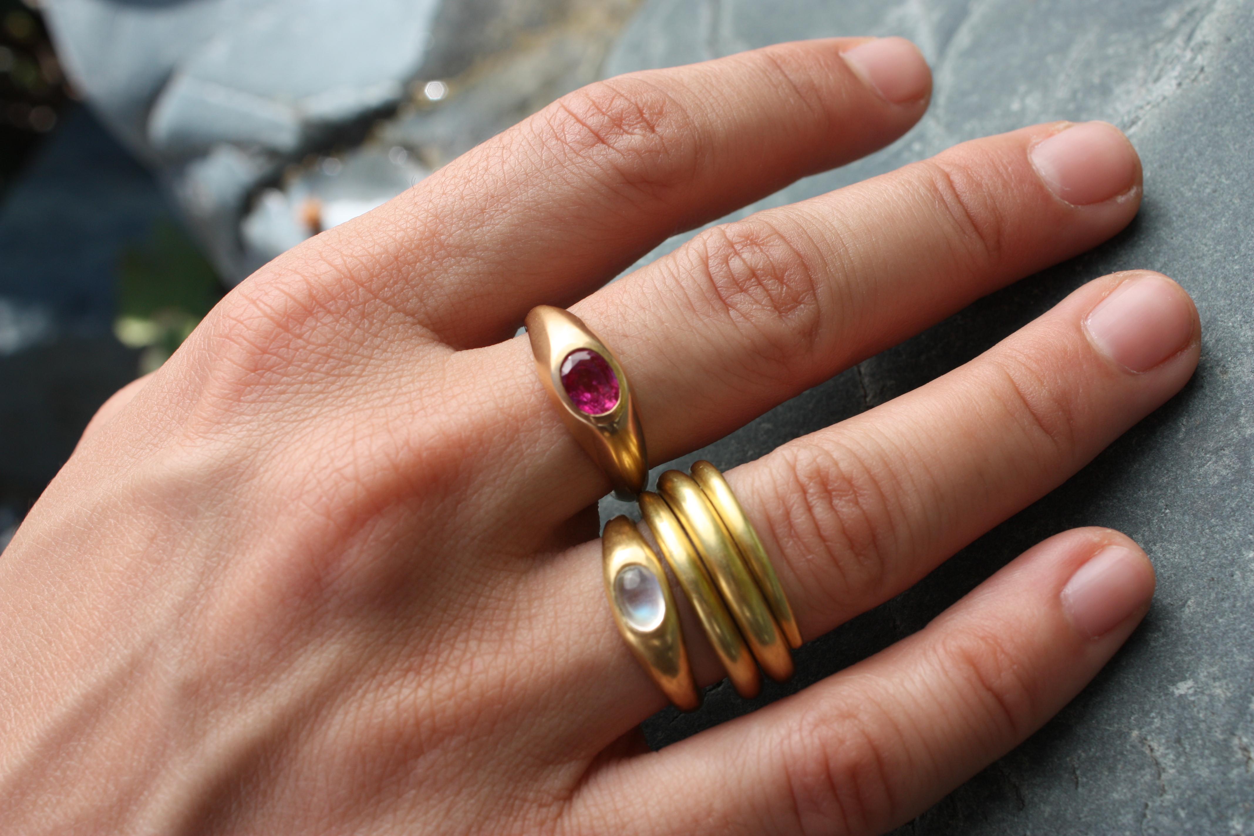 For Sale:  20k California Gold Hammered Coil Wedding Band Handmade by Bracken Jewelers 3
