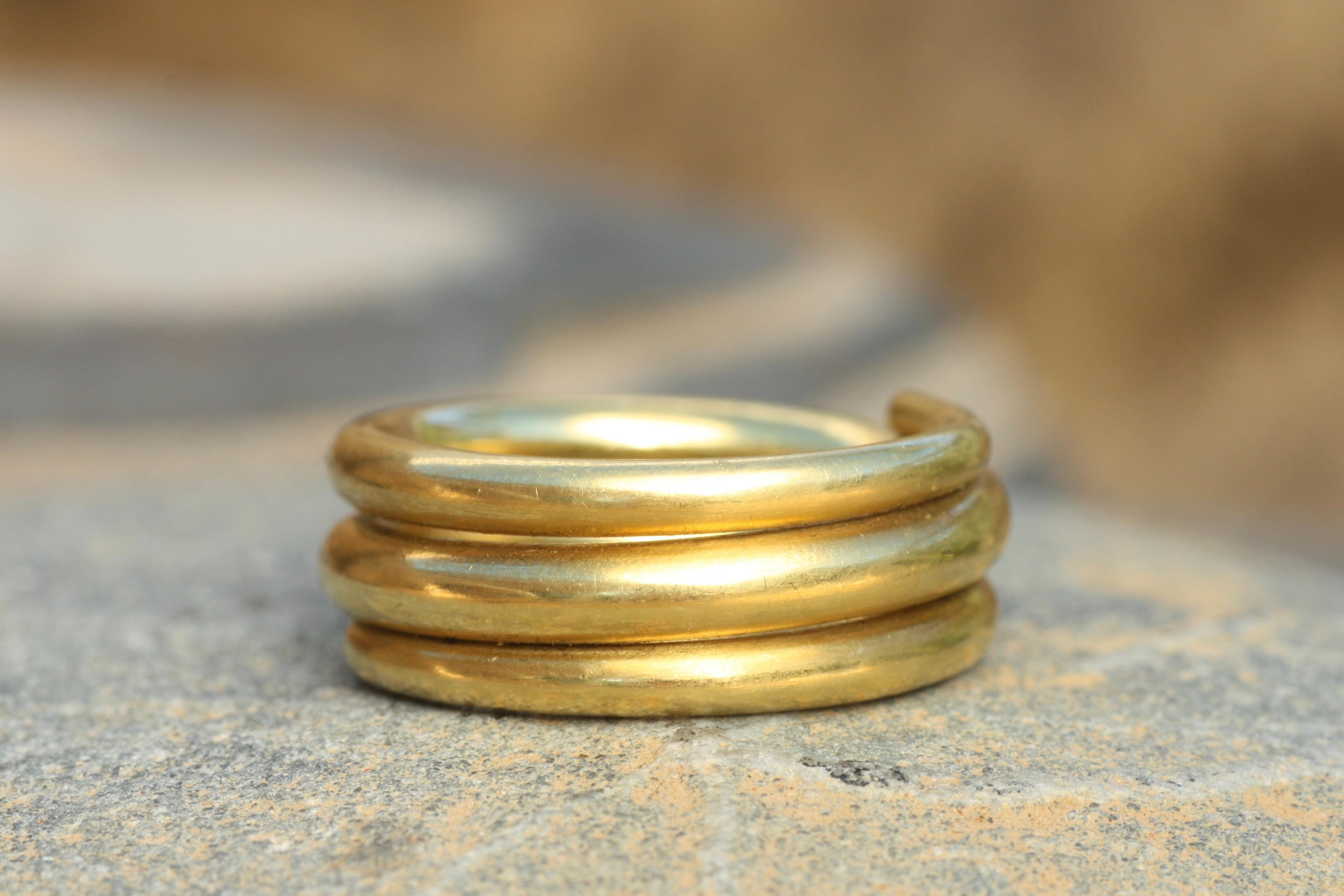 For Sale:  20k California Gold Hammered Coil Wedding Band Handmade by Bracken Jewelers 2