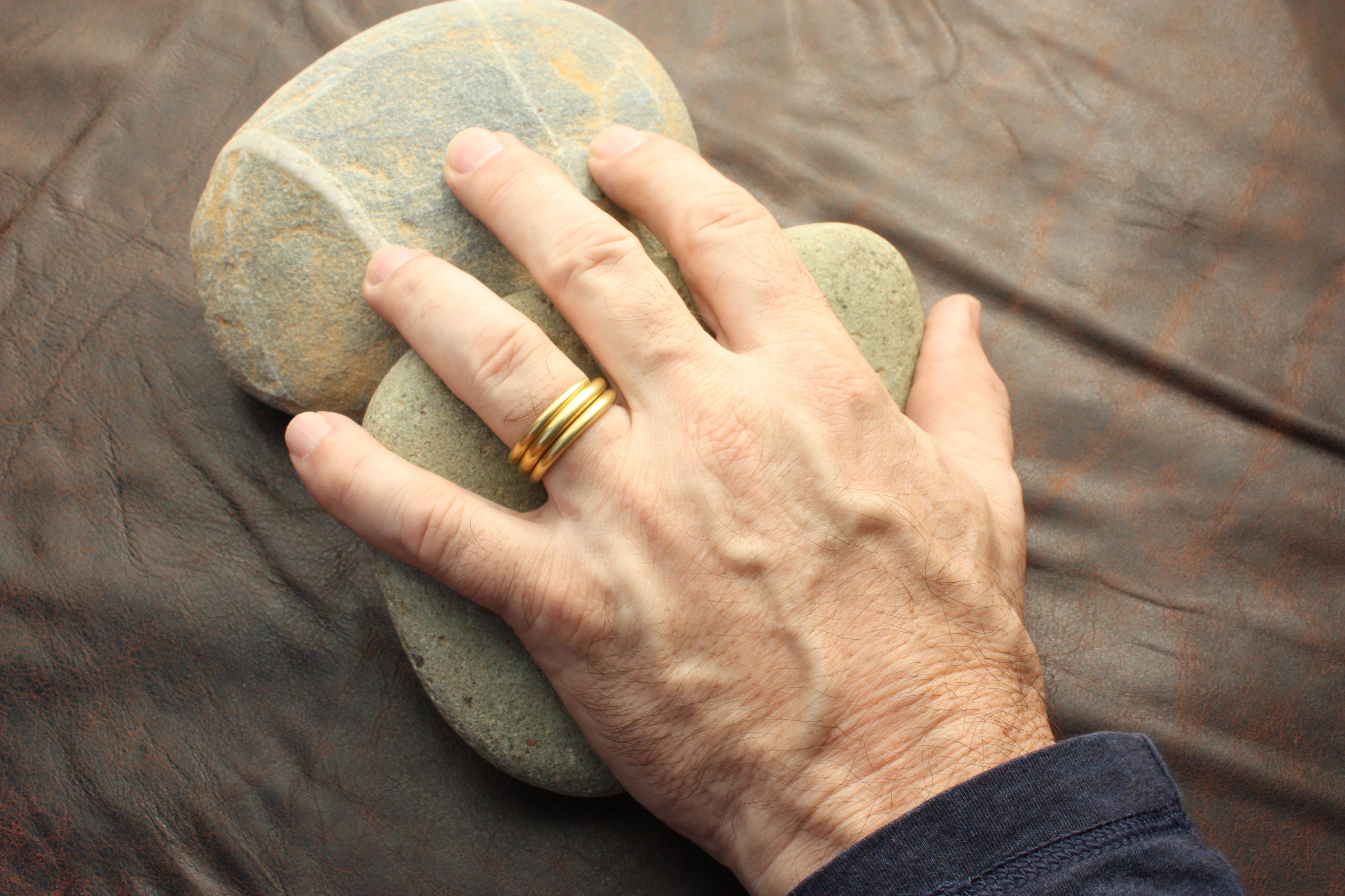 For Sale:  20k California Gold Hammered Coil Wedding Band Handmade by Bracken Jewelers 4