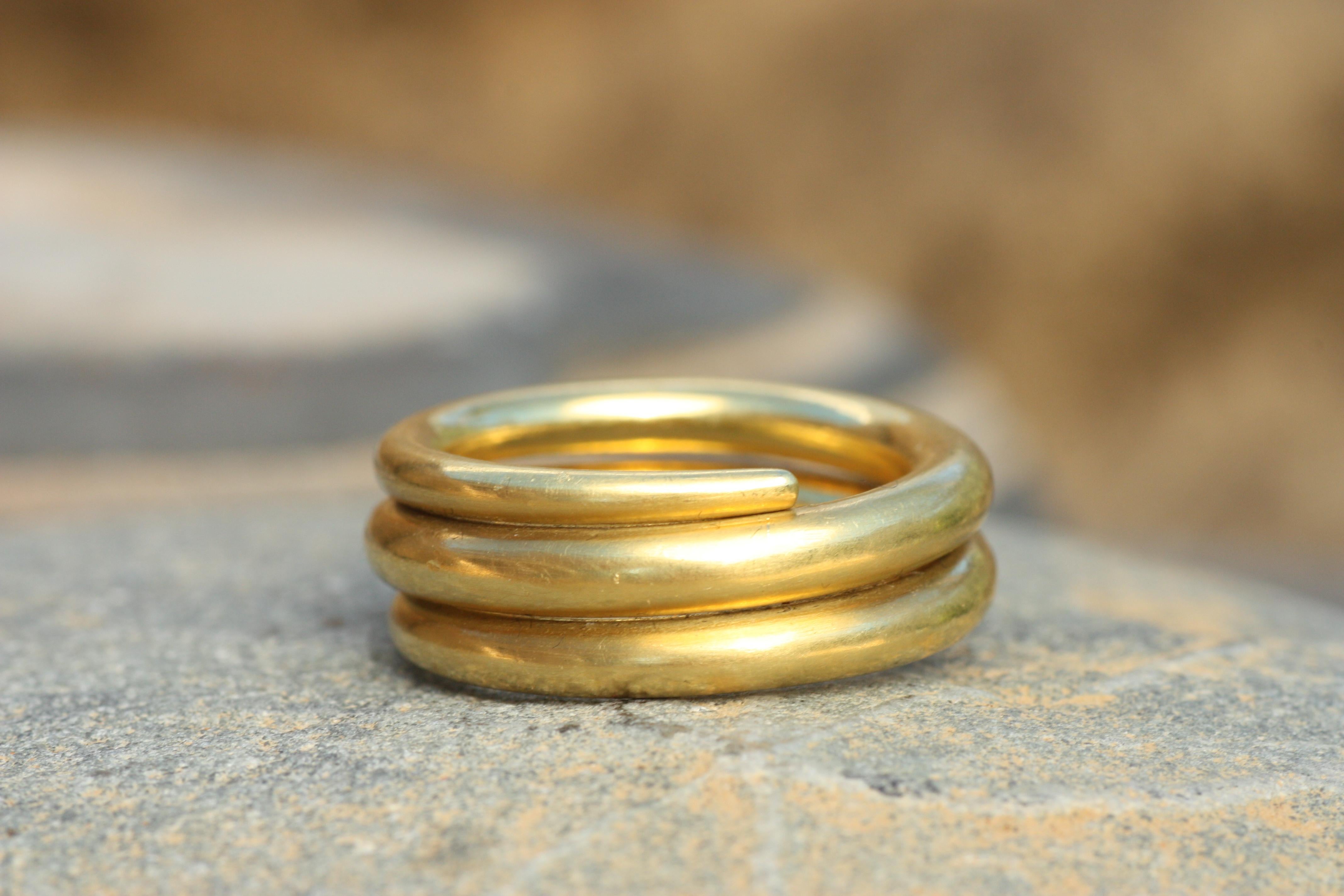 For Sale:  20k California Gold Hammered Coil Wedding Band Handmade by Bracken Jewelers 6