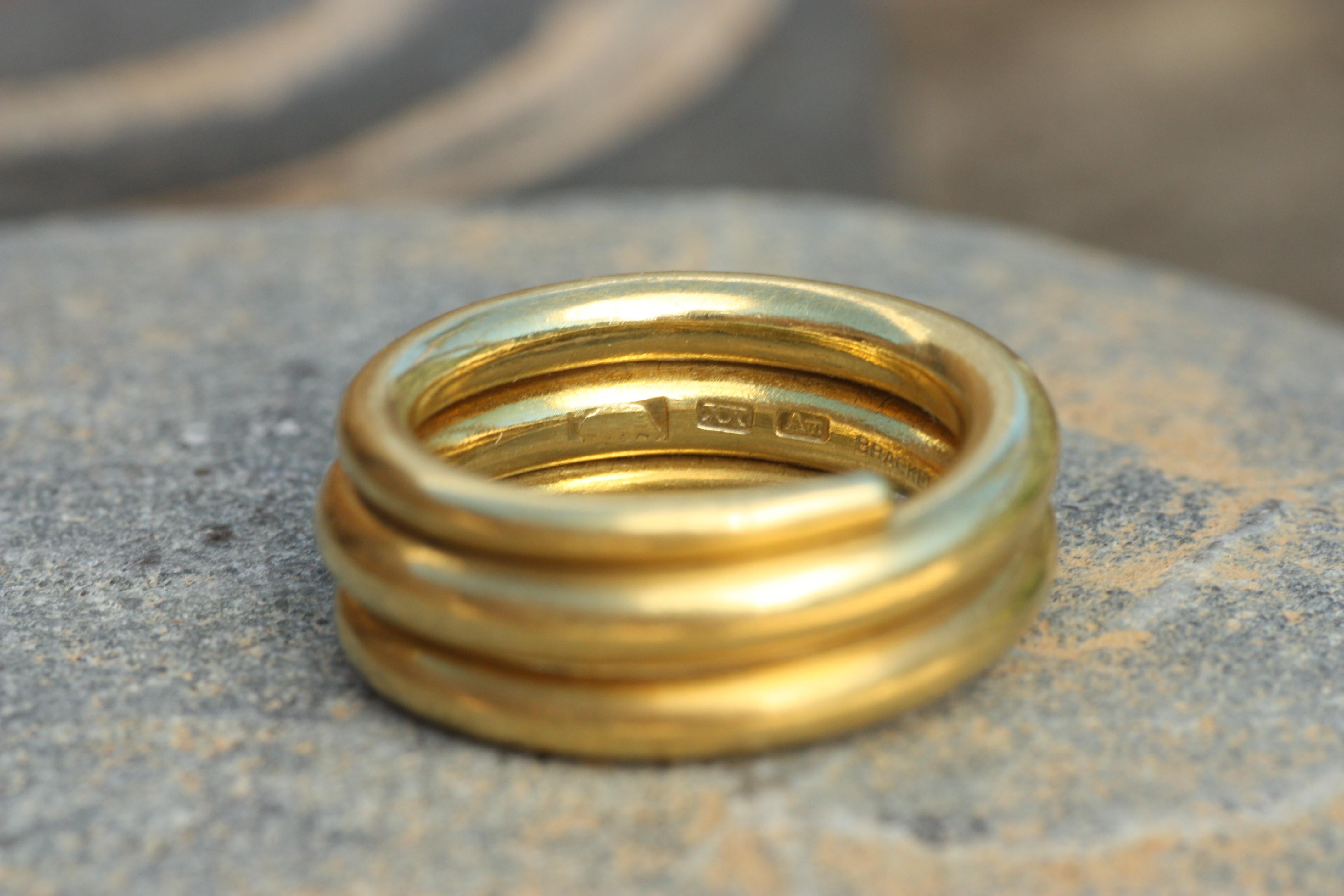 For Sale:  20k California Gold Hammered Coil Wedding Band Handmade by Bracken Jewelers 7