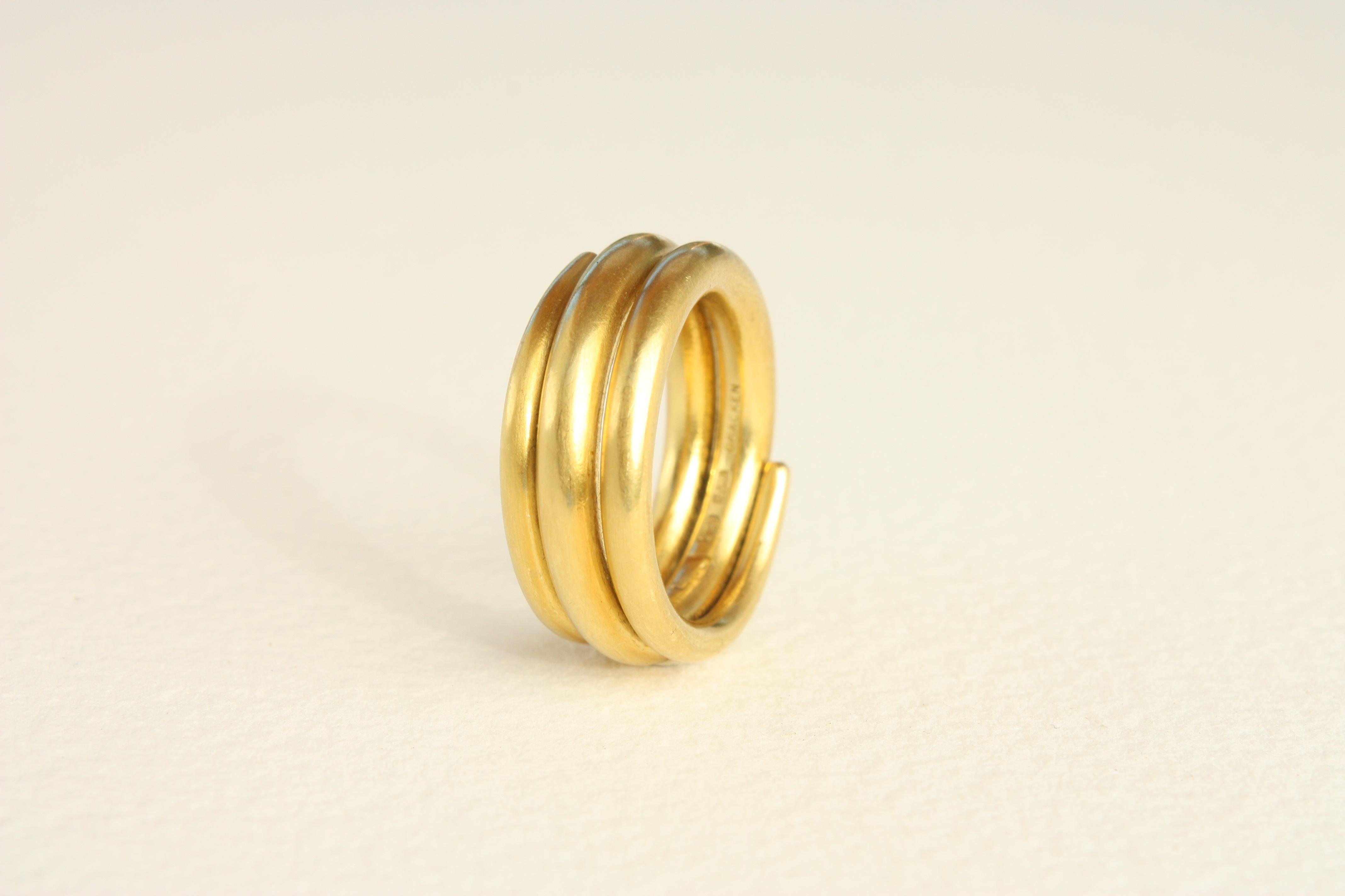 For Sale:  20k California Gold Hammered Coil Wedding Band Handmade by Bracken Jewelers 10
