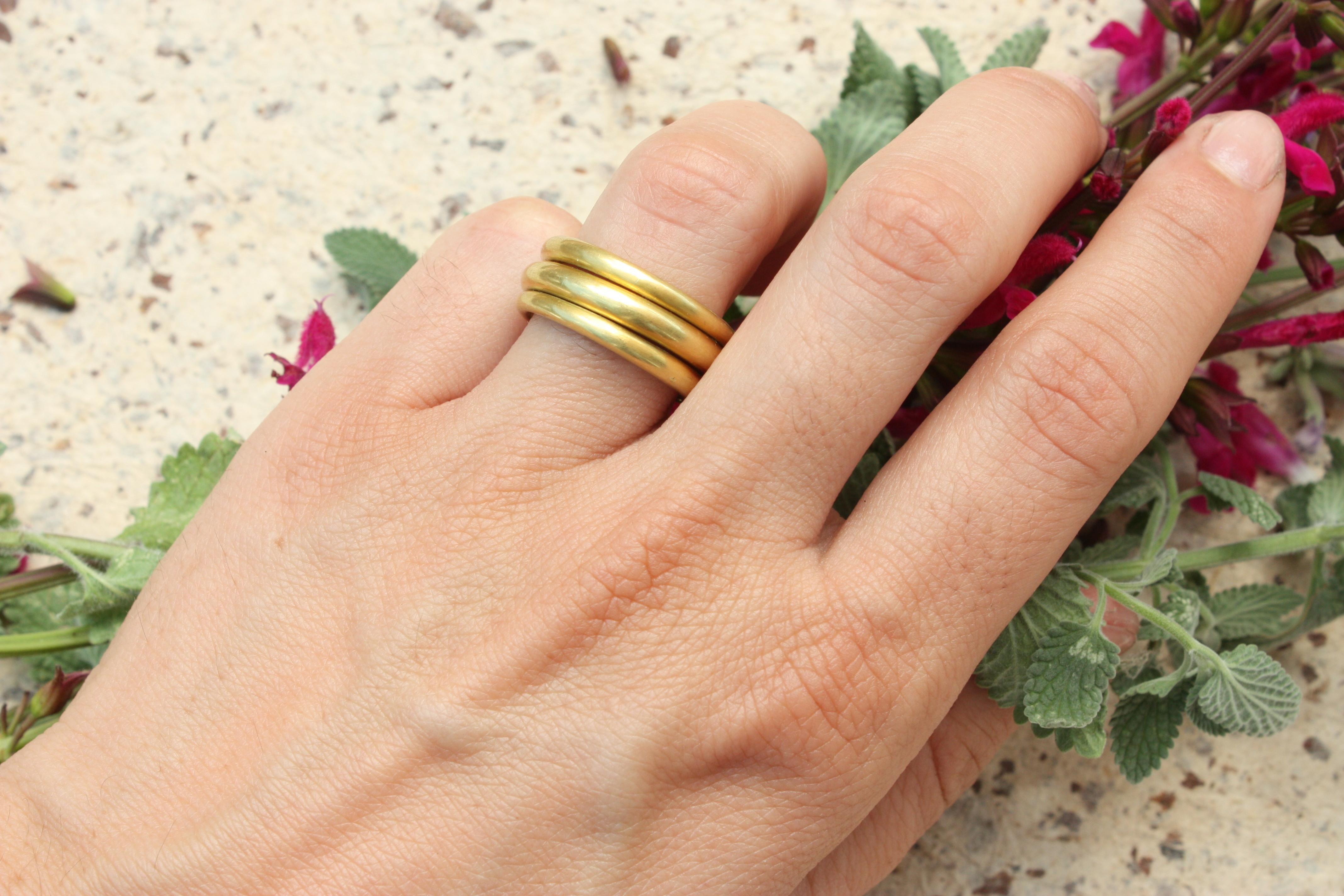 For Sale:  20k California Gold Hammered Coil Wedding Band Handmade by Bracken Jewelers 5