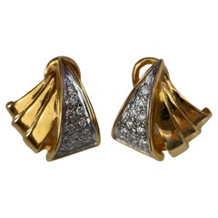20K gold and diamonds vintage style clip on Earrings - 850 Pure Gold 6.75g