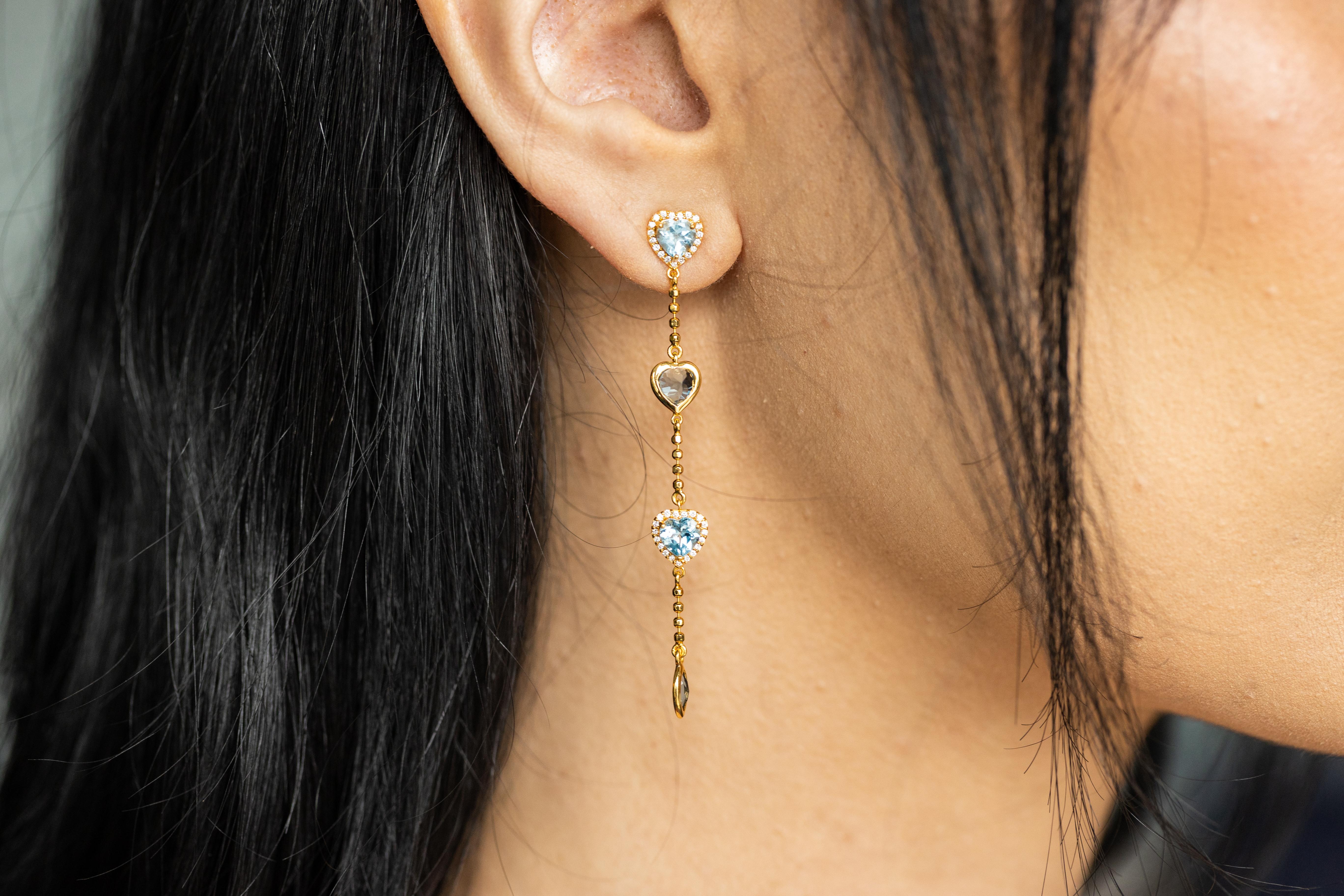 Modern 20K Gold Aquamarine and Diamond Dangle Earrings by Buddha Mama For Sale