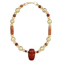 20k Gold Beads, Ancient Carnelian Tube Beads, Jasper Tairona Effigy Pendant