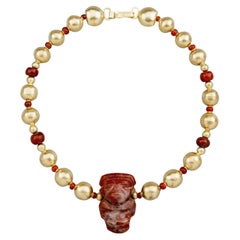 20k Gold Beads, Carnelian, and Ancient Red Jasper Tairona Chief Pendant