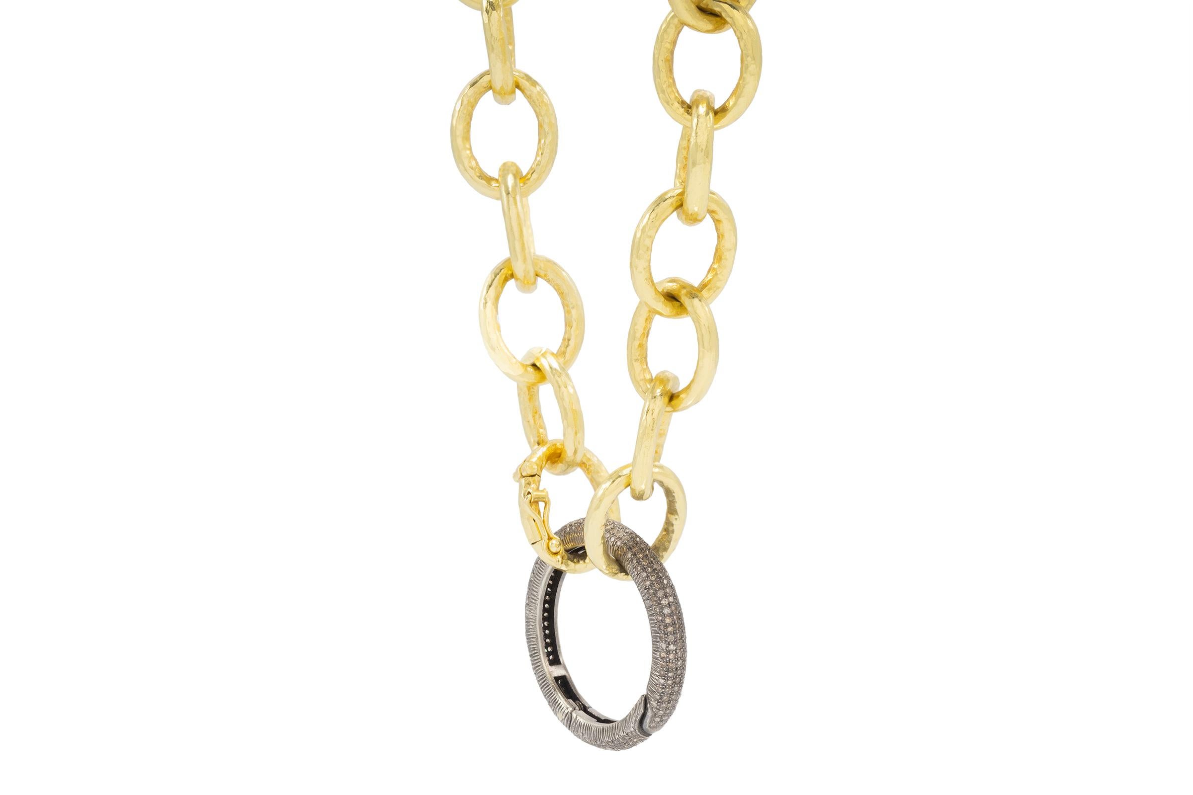 Round Cut 20k Gold Chain with Blackened Silver Diamond Clasp, by Tagili For Sale