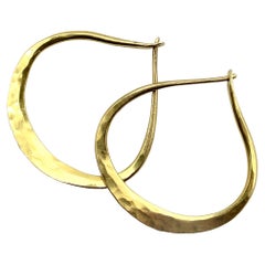 20K Gold Hand Hammered Modernist Hoop Earrings