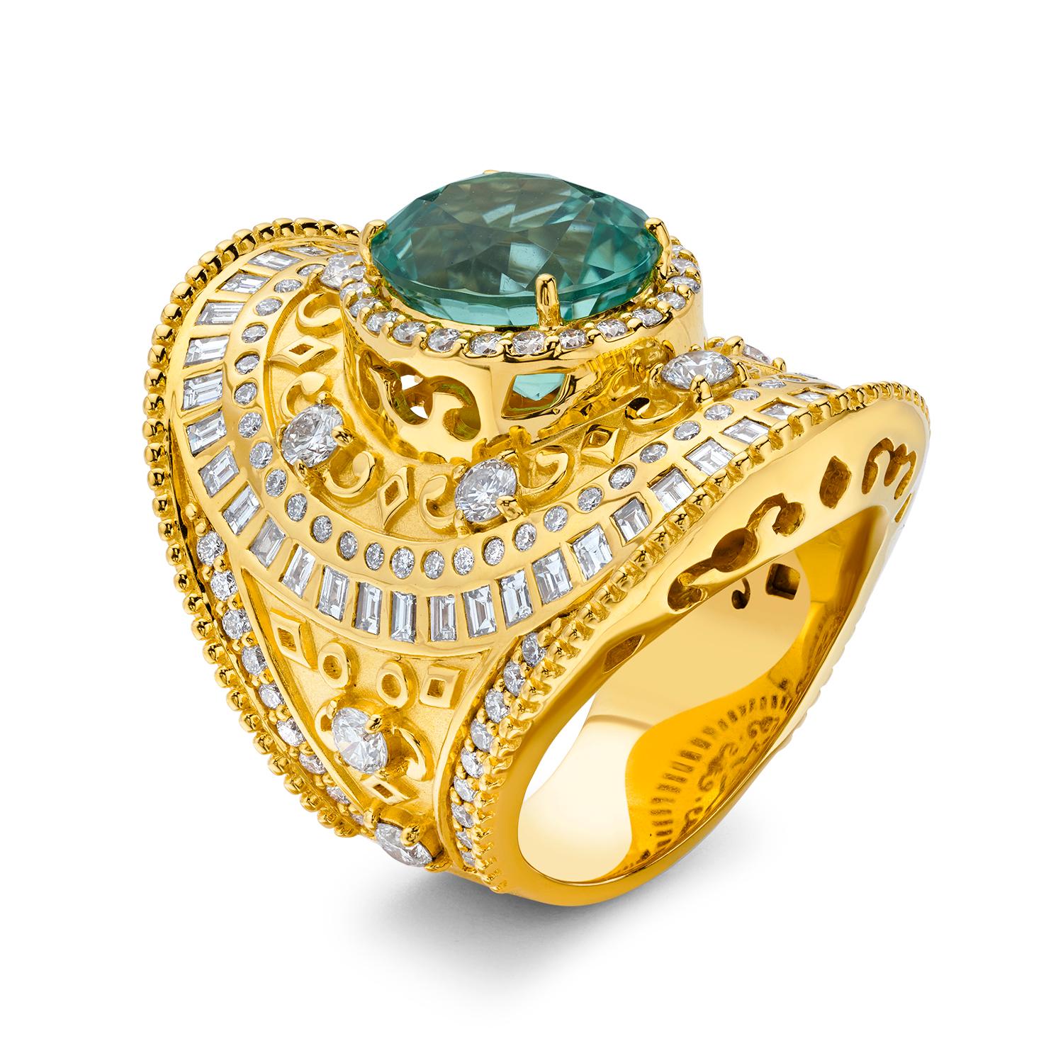 Modern 20K Green Tourmaline and Diamond Wrap Ring by Buddha Mama For Sale