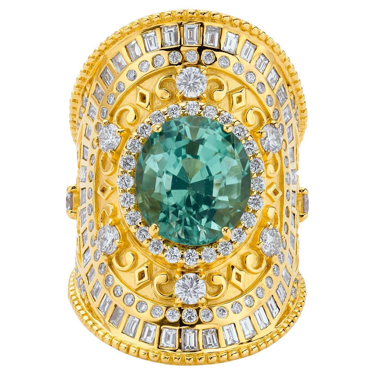 20K Green Tourmaline and Diamond Wrap Ring by Buddha Mama For Sale