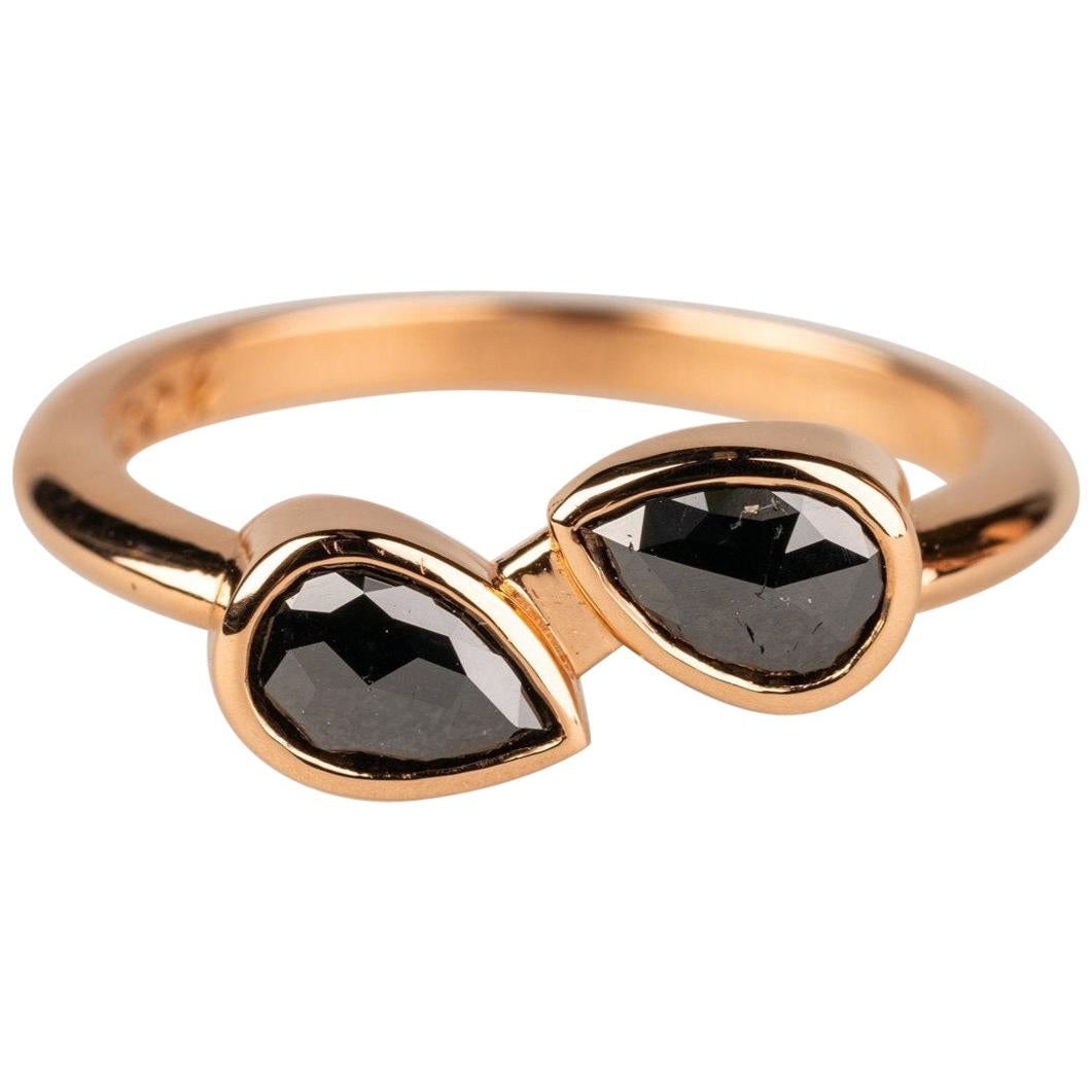 20 Karat Rose Gold Double Pear Shaped Black Diamond Ring