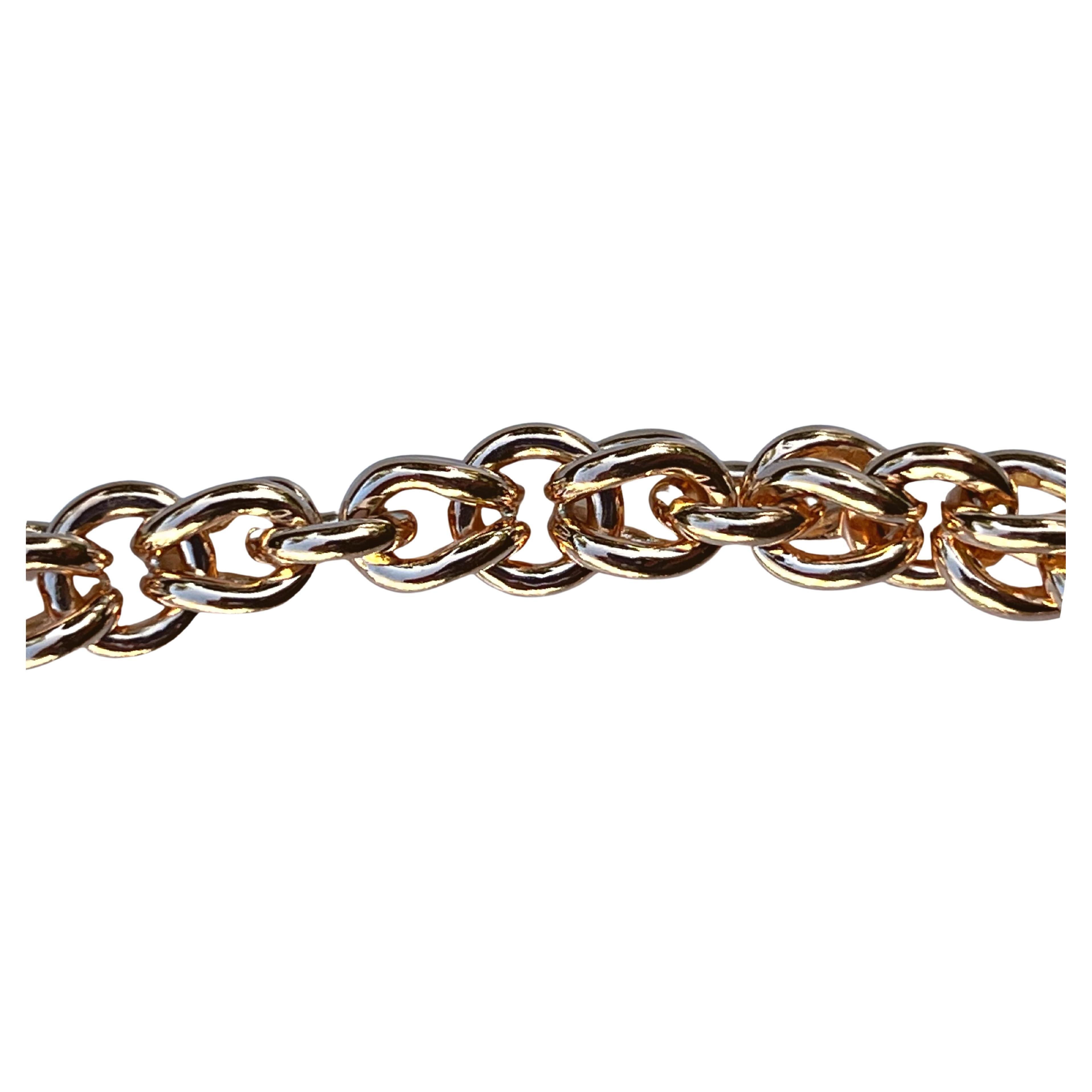 20 karat solid rose gold wheat chain bracelet. This bracelet contains an extra smooth and shiny finish due to its high gold purity. The 20 karat gold makeup makes the piece 83% pure gold. 

This bracelet is the perfect mix of investment and