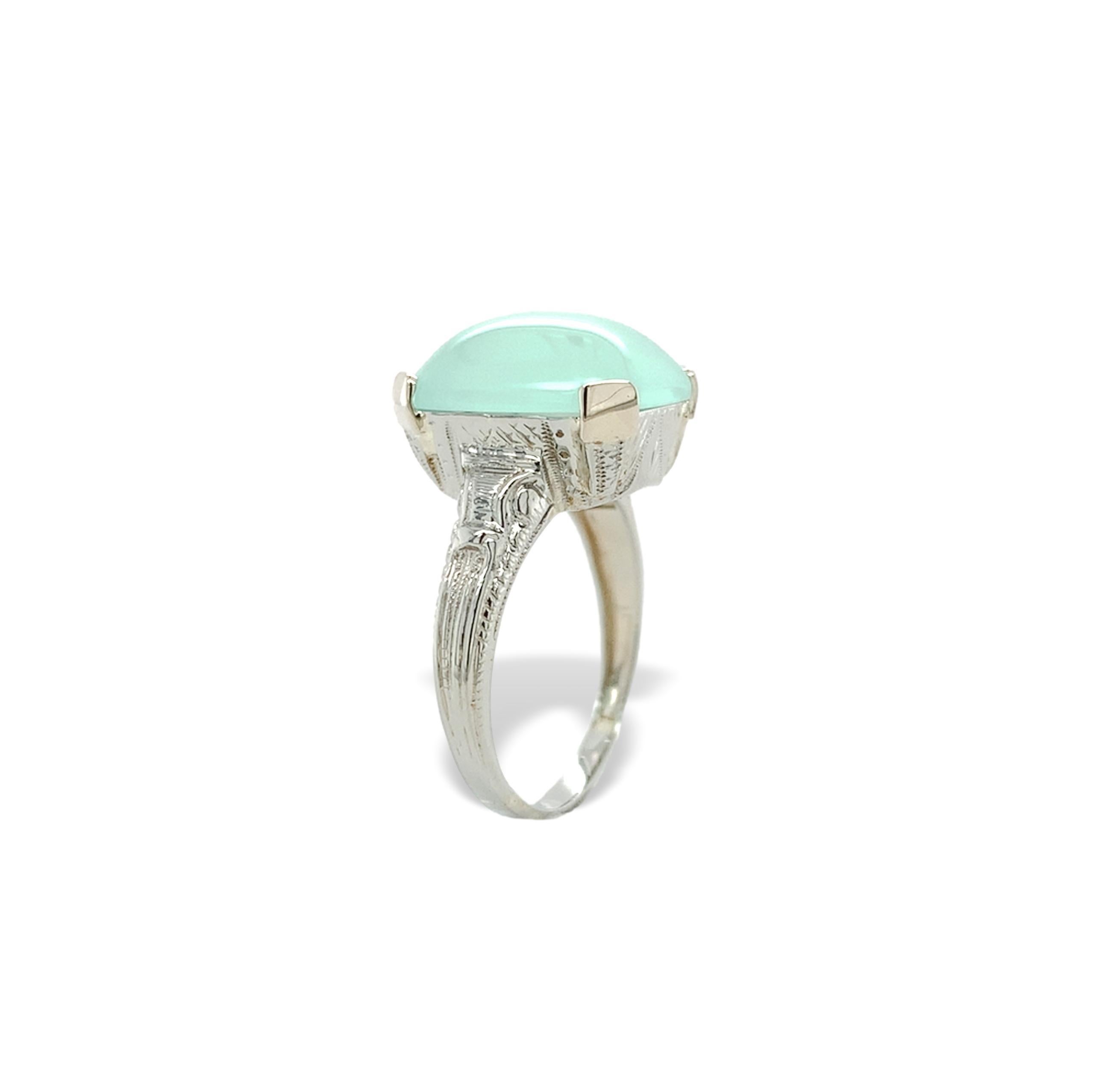 Cabochon 20K White Gold 4.05 carat Aquaprase Ring size 4.5 For Sale