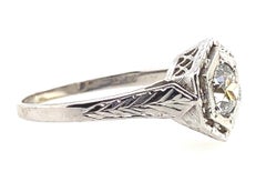 20k White Gold Old European Cut Diamond Art Deco Ring