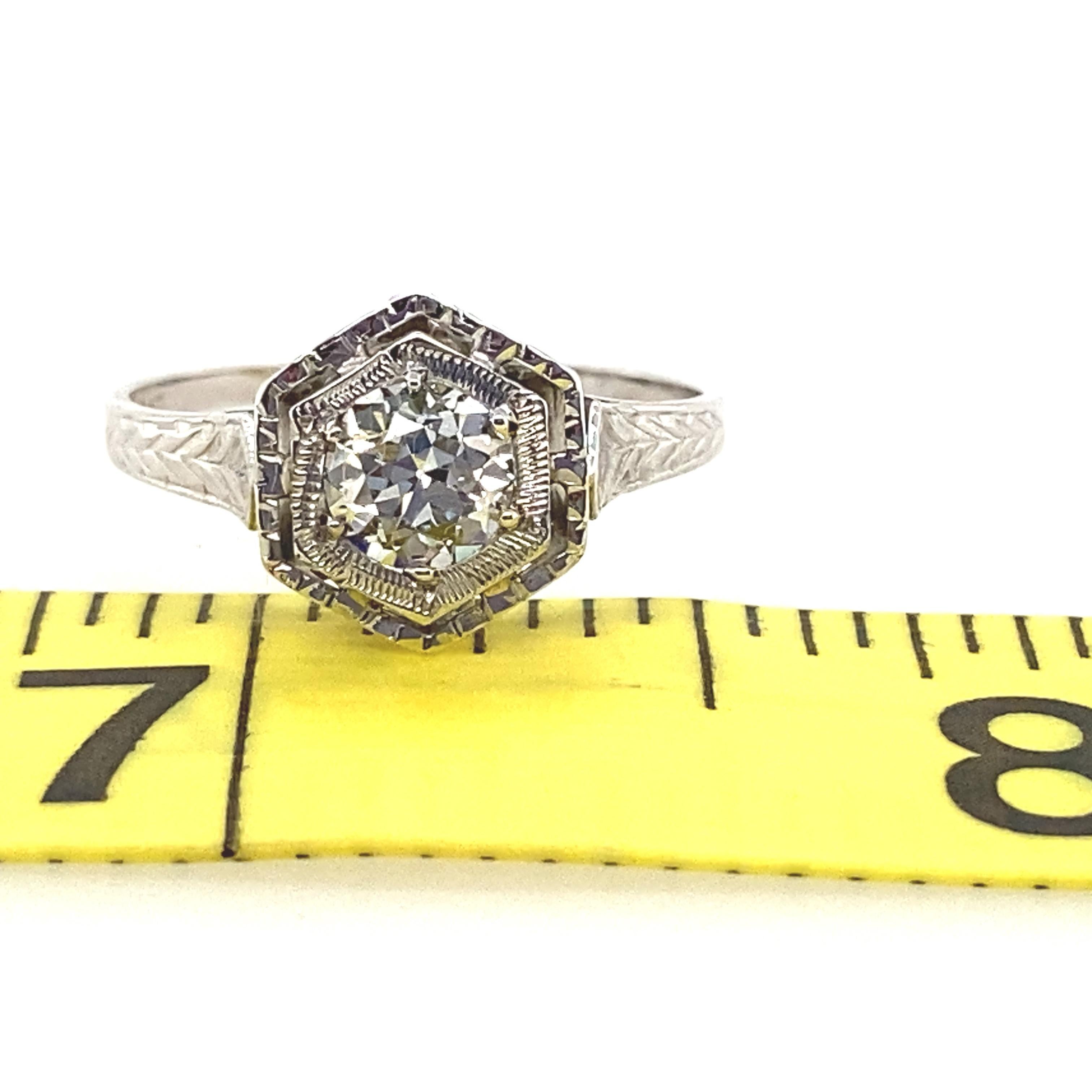 20k White Gold Old European Cut Diamond Art Deco Ring For Sale 2