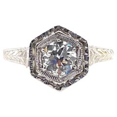 Antique 20k White Gold Old European Cut Diamond Art Deco Ring