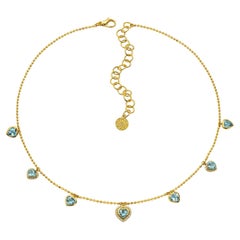 Buddha Mama, Herz-Halskette aus 20 Karat Gelbgold mit Aquamarin und Diamanten