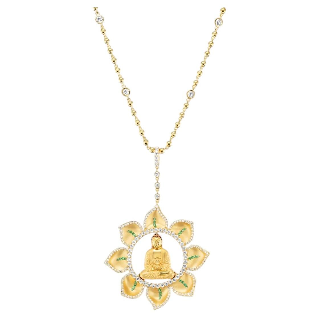 Pendentif « Bouddha dans une fleur de lotus » en or jaune 20 carats, par Buddha Mama