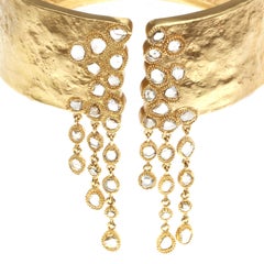 20K Yellow Gold Cuff with Opera Style Hanging Diamonds