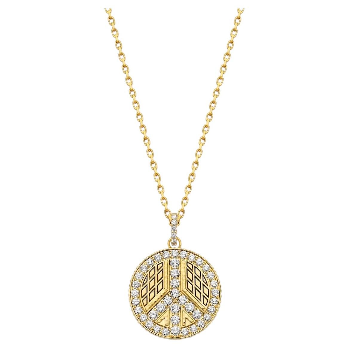 Ciondolo a forma di simbolo della pace in oro giallo 20K con diamanti di Buddha Mama in vendita