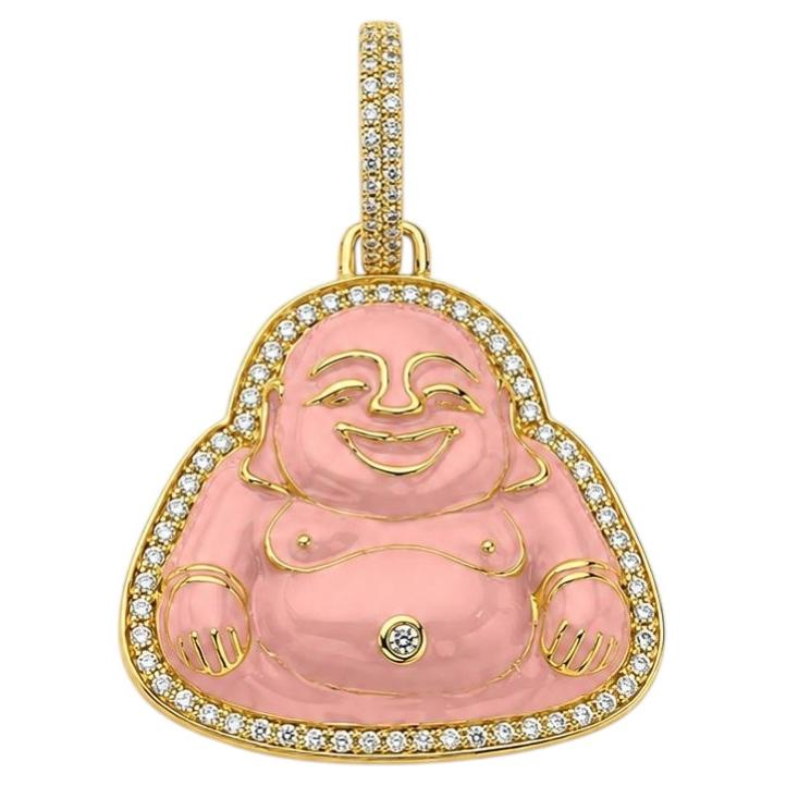 Pre-owned Buddha Mama 20k Yellow Gold, Diamond & Pink Enamel Buddha Pendant By