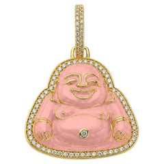 20K Yellow Gold, Diamond & Pink Enamel Buddha Pendant by Buddha Mama