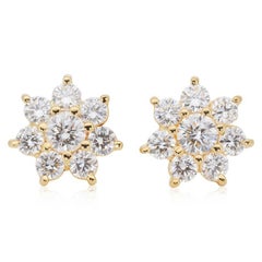 20k Yellow Gold Flower Stud Earrings with 1.14 ct Natural Diamonds NGI Cert