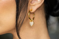 20K Yellow Gold Hollow Hoop Earrings with Diamond Heart Charms by Buddha Mama