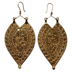 20k Yellow Gold Large Leaf Shape Indian Dangle Earrings