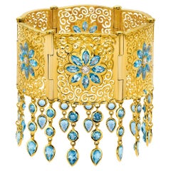 20K Yellow Gold Mandala Bracelet, Swiss Blue Topaz and Diamonds by Buddha Mama