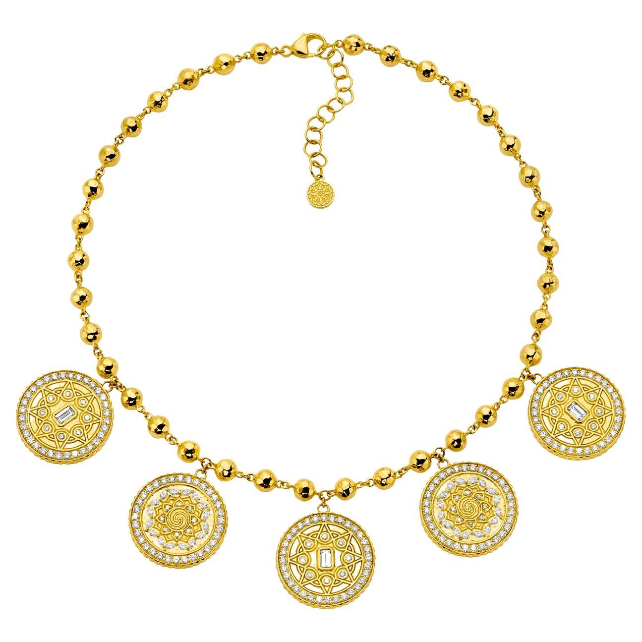 20K Yellow Gold Mandala Coin Necklace with Diamonds by Buddha Mama