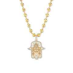 20K Yellow Gold, Medium Diamond & White Enamel Hamsa Pendant by Buddha Mama