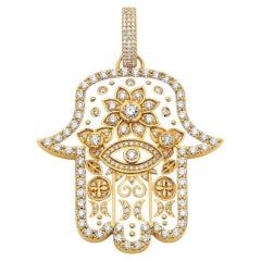 20K Yellow Gold, Medium Diamond & White Enamel Hamsa Pendant by Buddha Mama