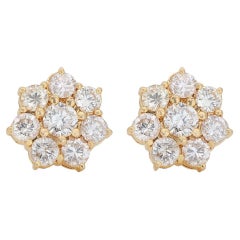20k Yellow Gold Stud Cluster Earrings 2.22 total carat weight Natural Diamonds