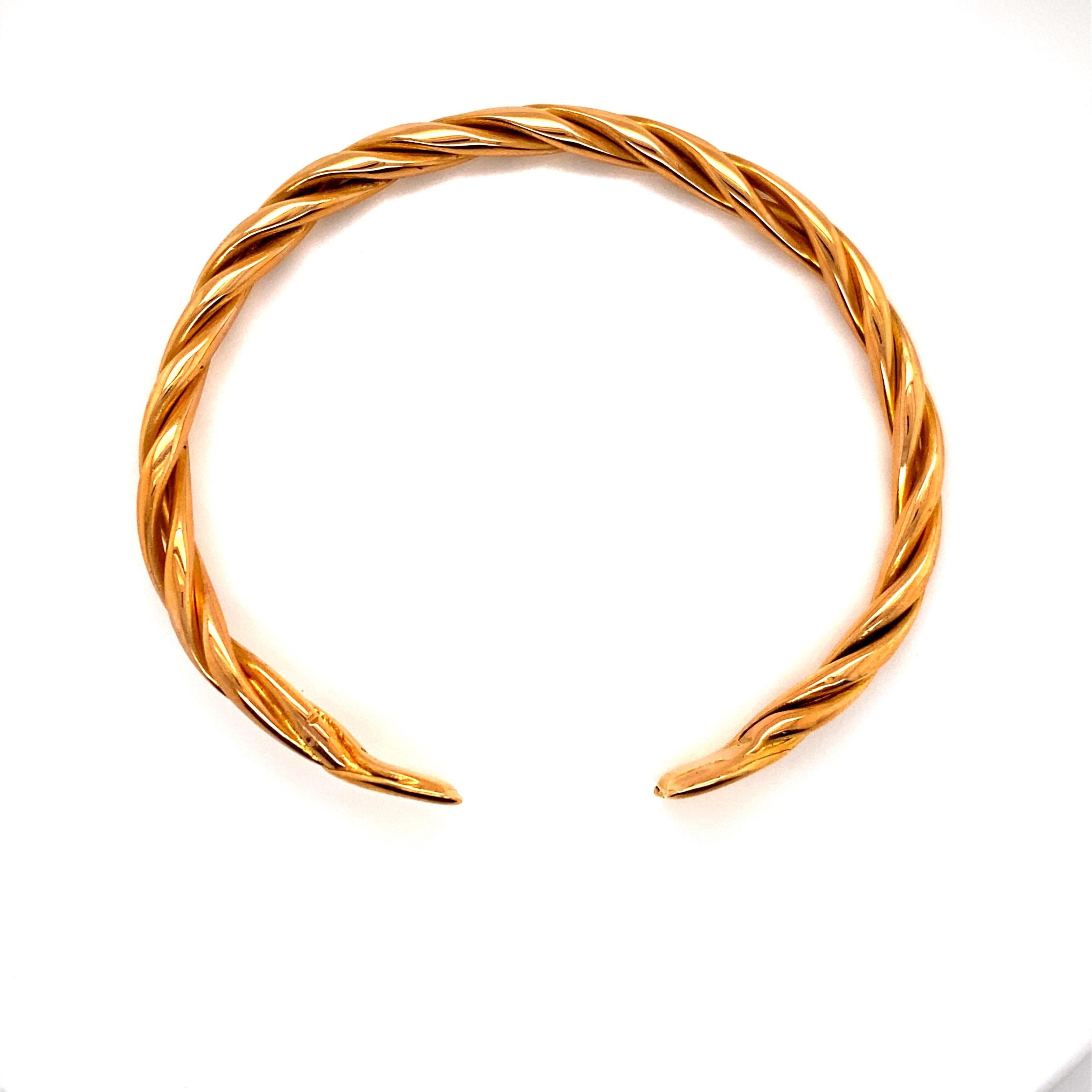 Women's or Men's 20K Yellow Gold Twist Cable Cuff Bangle Bracelet For Sale