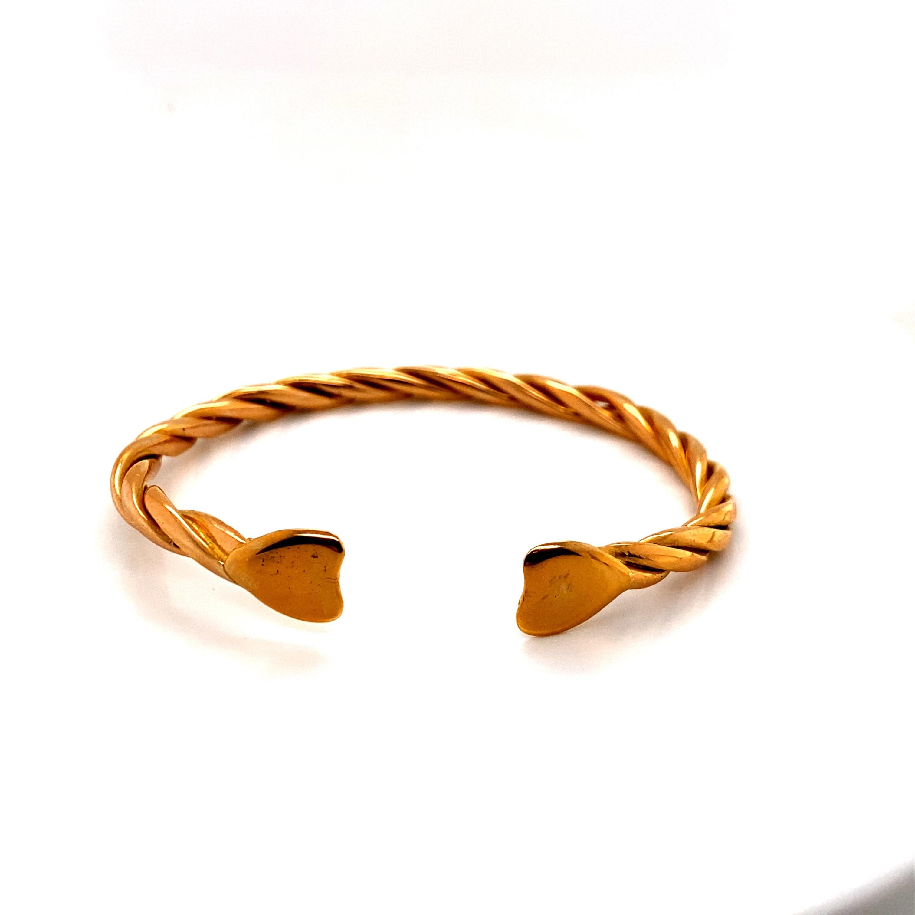 20K Yellow Gold Twist Cable Cuff Bangle Bracelet For Sale 1