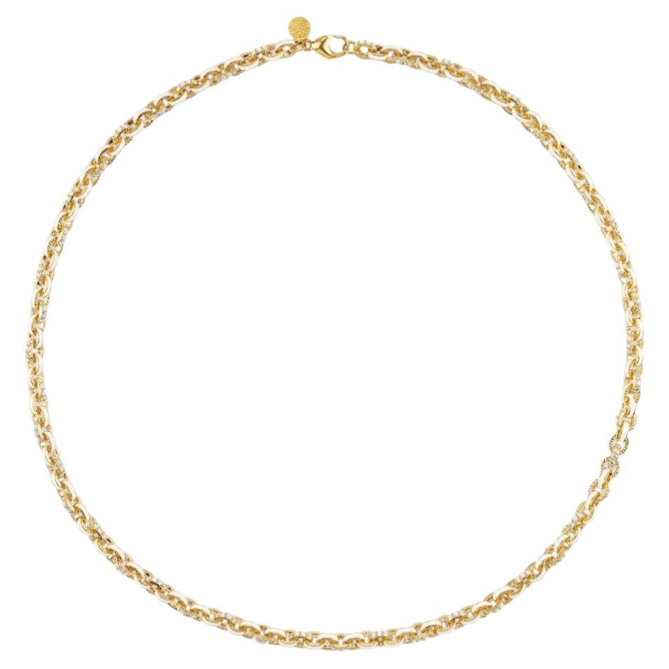 20K Yellow Gold, White Enamel and Diamond Link Necklace by Buddha Mama