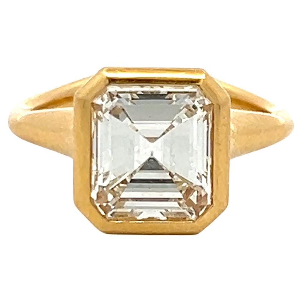 20K YG Engagement Ring with 2.83 Carat Emerald Cut Diamond GIA K SI1