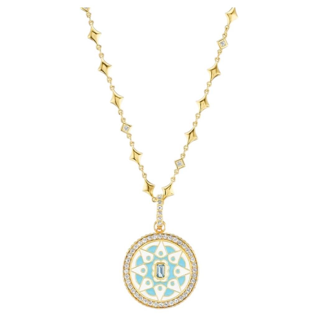 Pre-owned Buddha Mama 20k Yg Mandala Coin Pendant With Blue Topaz, Diamond & Enamel By