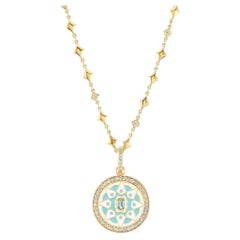 20K YG Mandala Coin Pendant with Blue Topaz, Diamond & Enamel by Buddha Mama