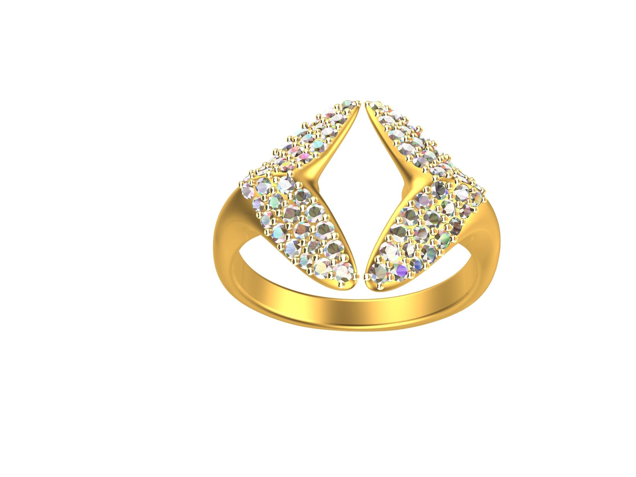 20 Karat Yellow Gold Small Angel Wings Diamond Ring 10