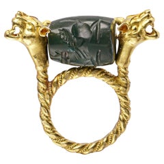 20kt Yellow Gold Carved Jade Spinner Ring