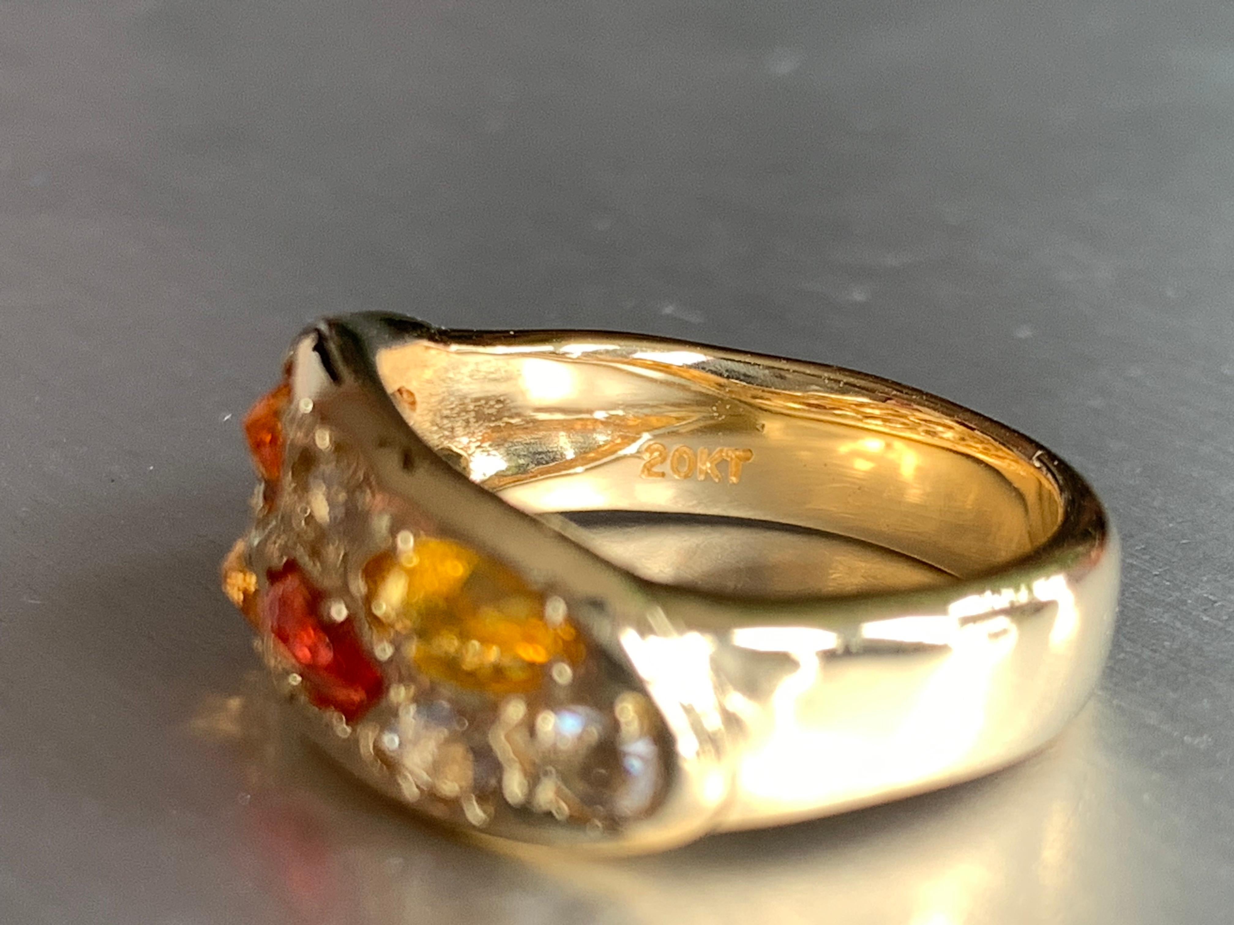 Women's 20kt Yellow Gold Ring with Orange and Yellow Fancy Sapphires and White Diamonds For Sale
