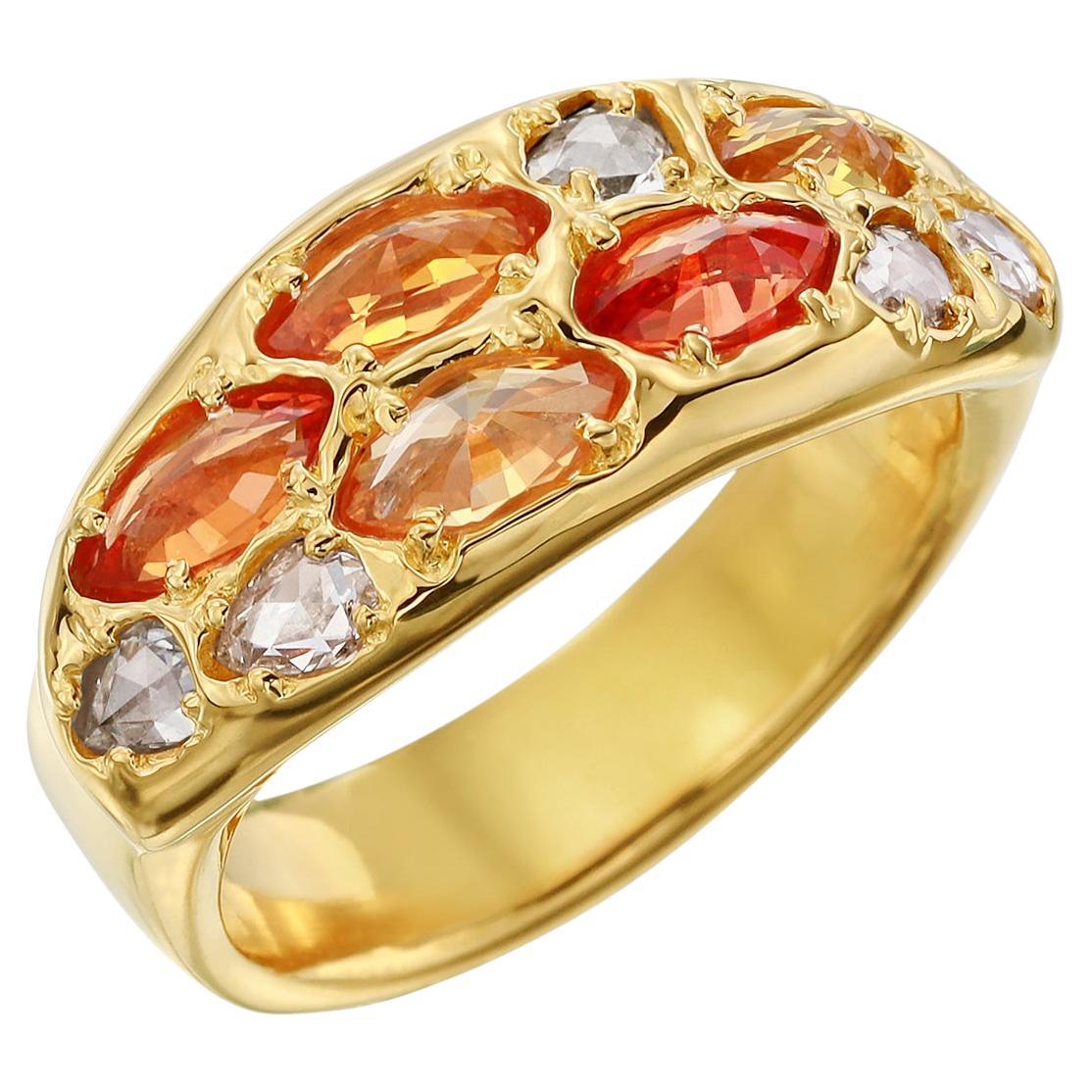 20kt Yellow Gold Ring with Orange and Yellow Fancy Sapphires and White Diamonds For Sale