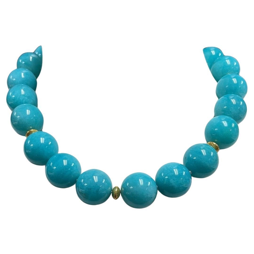 20mm Amazonite and 18k Yellow Gold Beaded Necklace, 19 Inches (Kunsthandwerker*in) im Angebot