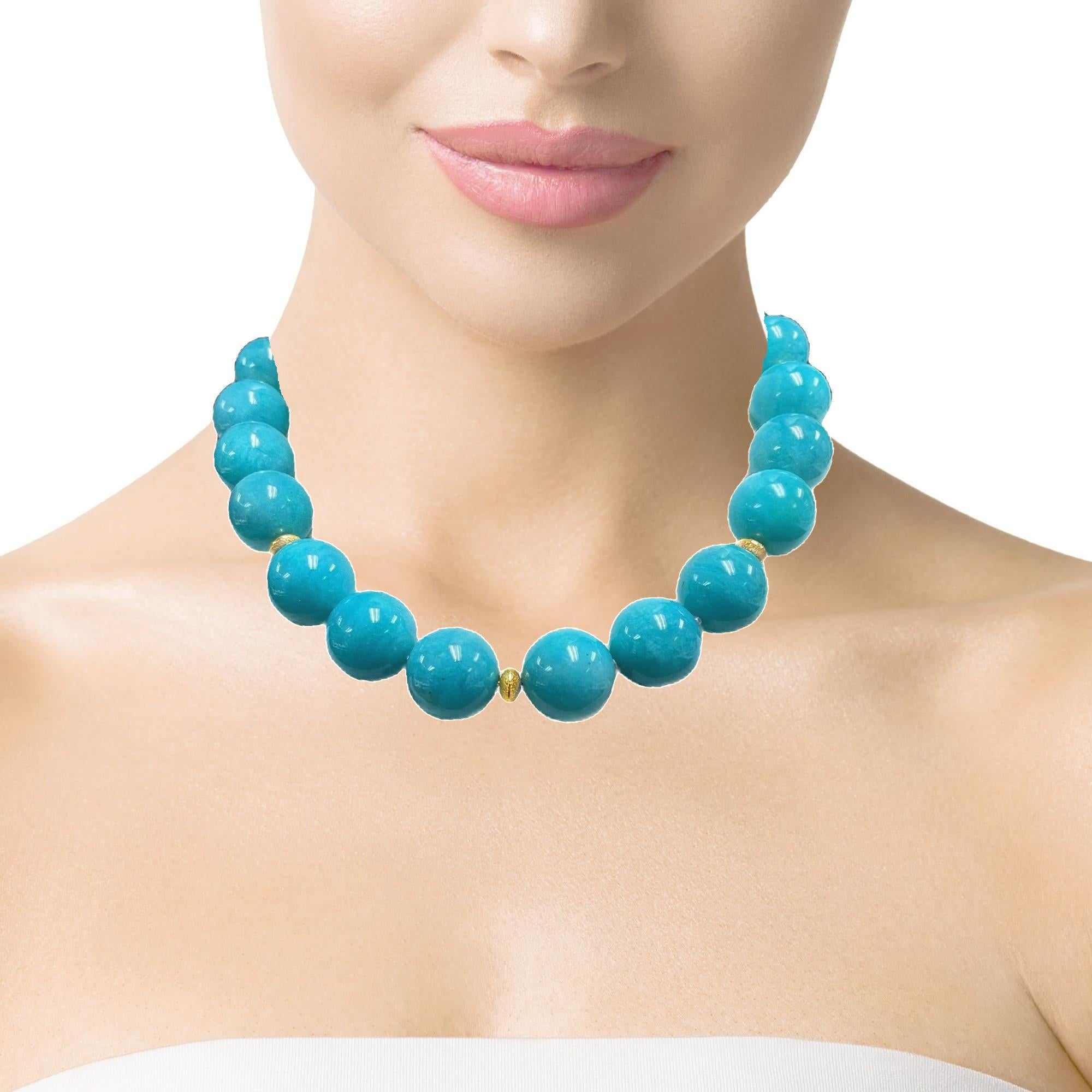 20mm Amazonite and 18k Yellow Gold Beaded Necklace, 19 Inches im Zustand „Neu“ im Angebot in Los Angeles, CA