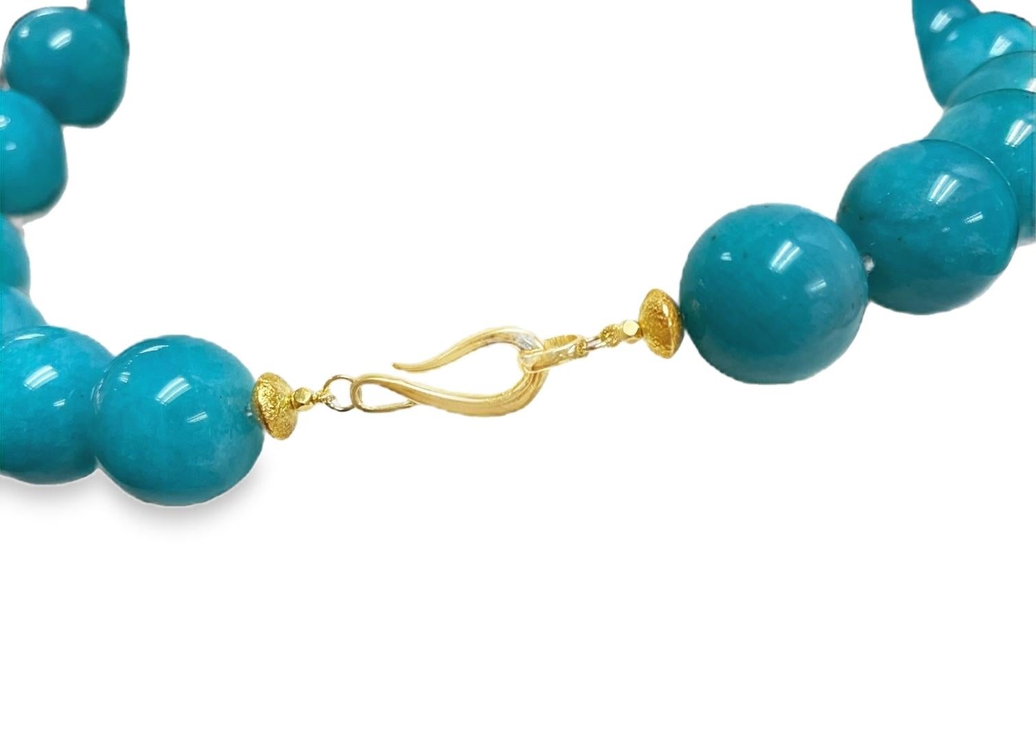 20mm Amazonite and 18k Yellow Gold Beaded Necklace, 19 Inches im Angebot 2